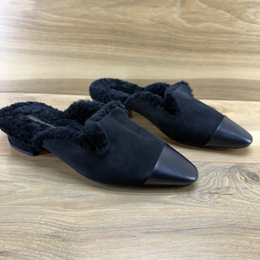 Veronica Beard Cecile Shearling Mule Womens 7 M Suede Cap Toe Leather Modern
